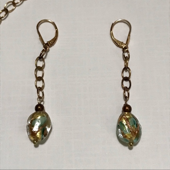 Fine Jewelry Glass Drop Necklace 1/514K Gold-Bonded Sterling Silver + Earrings - Picture 7 of 15